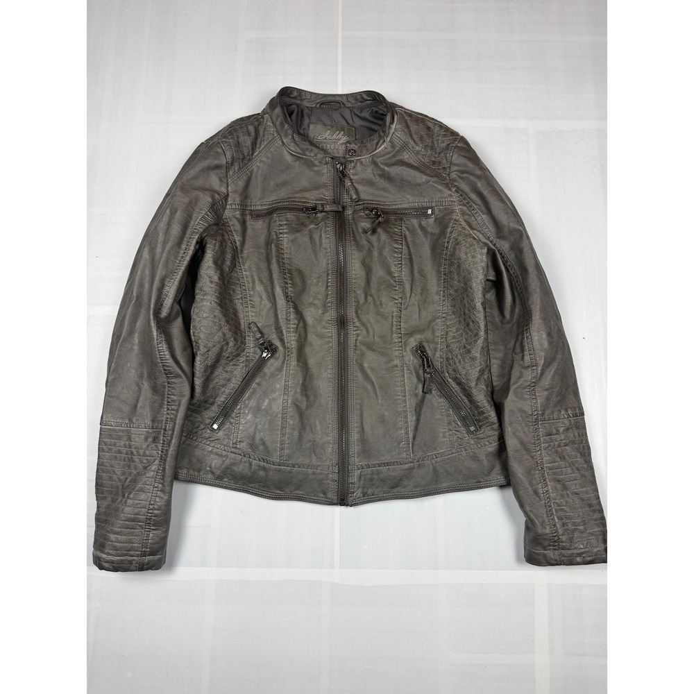 Sebby Collection Womens Gray Faux Leather Moto Biker Jacket Quilted SL7526 M